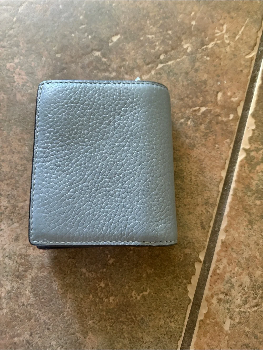Coach Silver Pebble Leather Compact Wallet with Gold Logo